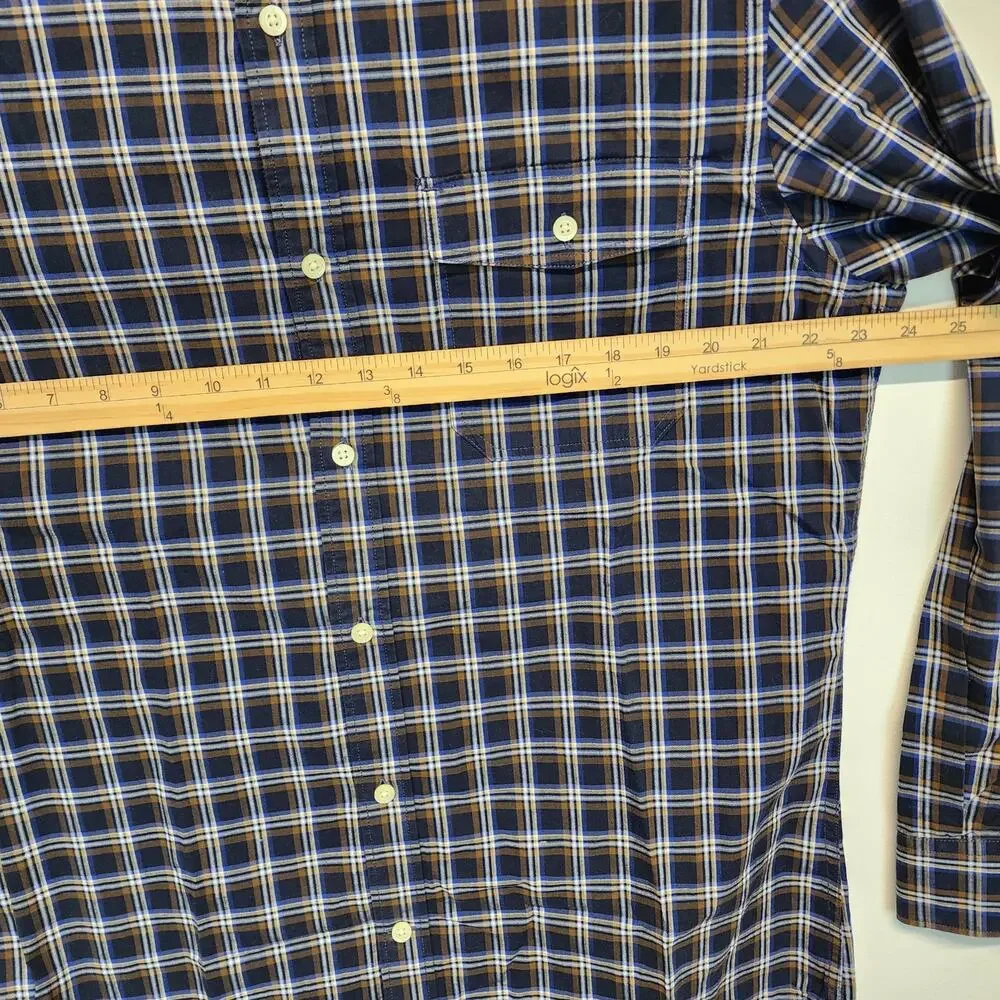 Banana Republic Mens Soft Wash Plaid Button Down Shirt Size L Blue Brown Preppy